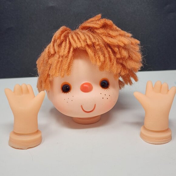 Unbranded Other - Doll Head Hands Plastic Brown Yarn Hair Blue Eyes Freckles Vintage Ice Cream 2.5